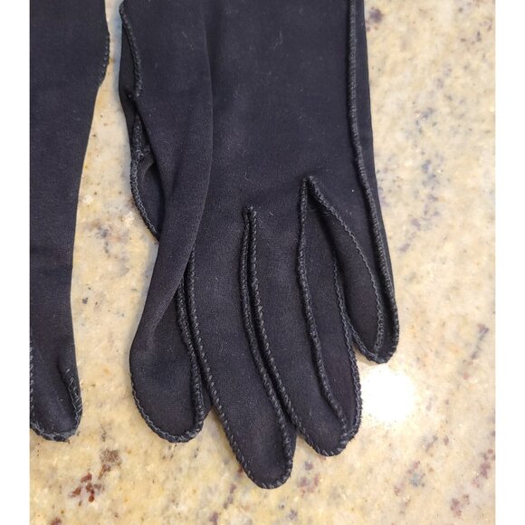 Vintage Womens Size XS-S 6 Black Cotton Formal 8" Short Gloves Button Accent - Picture 4 of 15